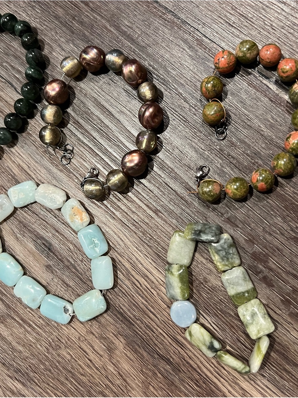Handcrafted Multi-Stone Stretch Bracelet - Green, Aqua, Brown